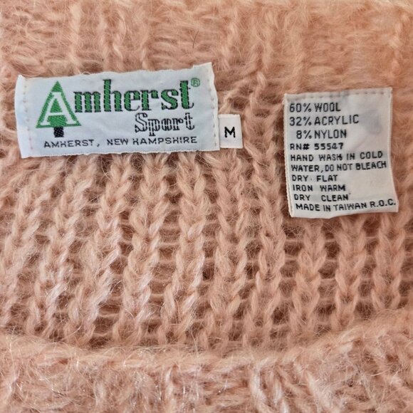 Vintage Amherst Sport Medium 1980s Wool Blend Peach Bobble Pattern Sweater Women - Picture 6 of 6